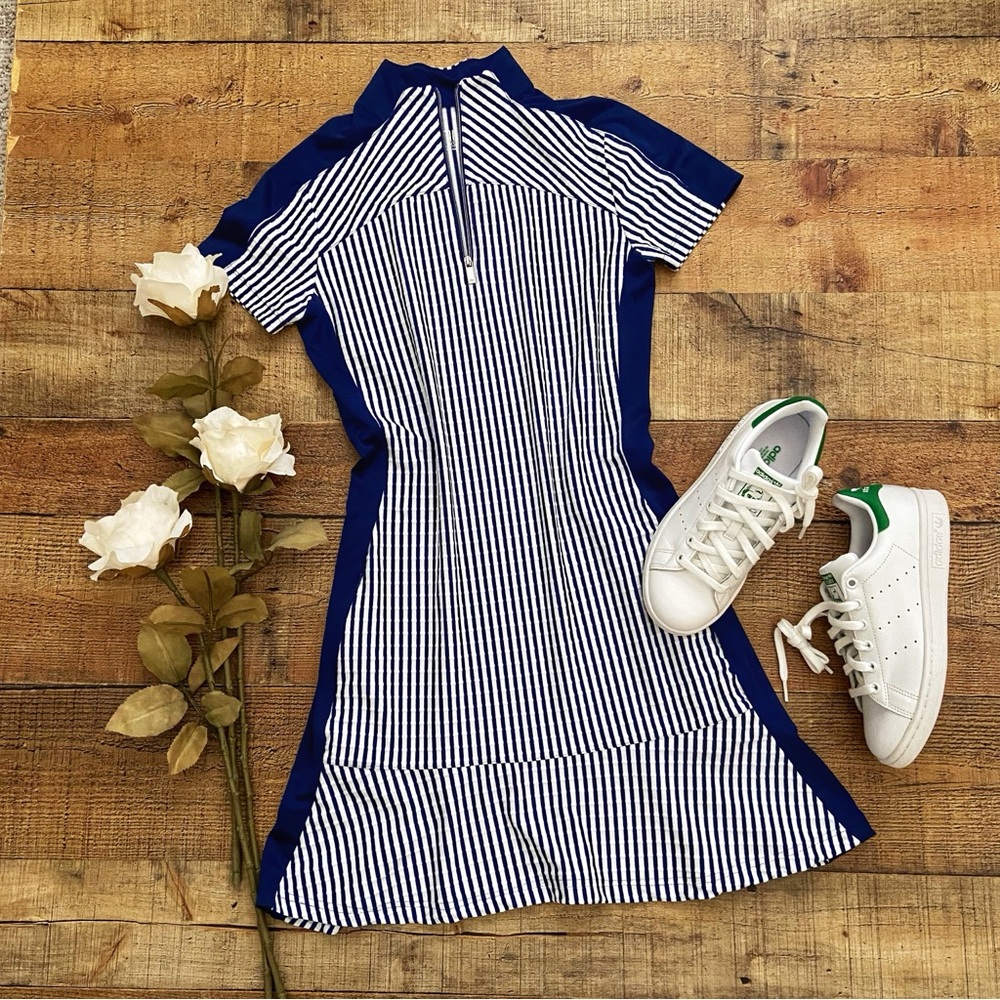 TAIL Athletic Quarter Zip Mini Dress, Striped Navy+ White